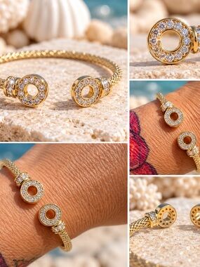 14k Gold Plated Open Circle Cuff Bracelet w/czs